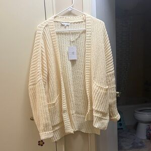 Miracle Cream Open-Front Knit Cardigan